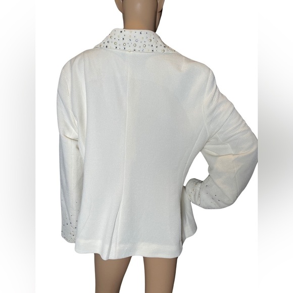 JOAN RIVERS Crystal & Pearl Embellished Cream Long Sleeve Jacket Size Large - Picture 10 of 13